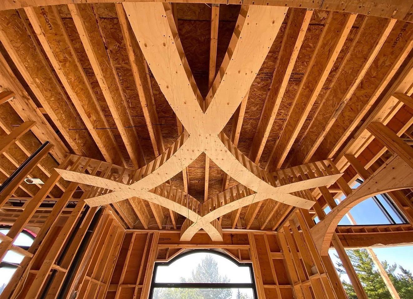 Complex architectural ceiling geometry during timber framing